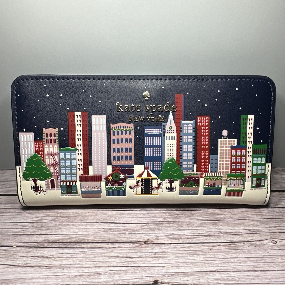Kate Spade Wonders Large Slim Bifold Wallet Multi Christmas